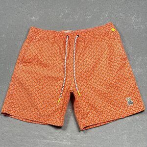Psycho Bunny Swim Trunks Mens L Orange Geometric Checkered Preppy Summer No Line